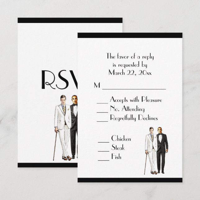 Groom and Groom Menu Wedding RSVP Classic White Karte (Vorne/Hinten)