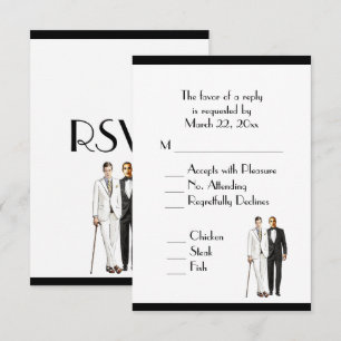 Groom and Groom Menu Wedding RSVP Classic White Karte