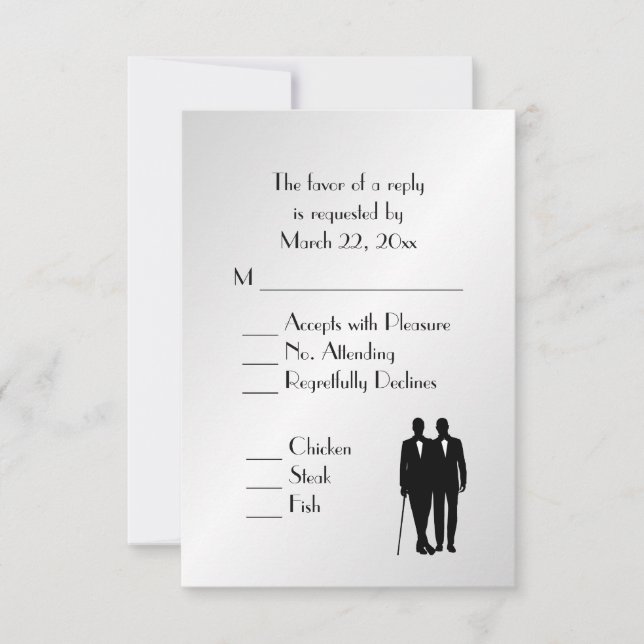 Groom and Groom Menu Wedding RSVP Silver Karte (Vorderseite)