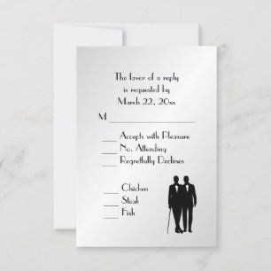 Groom and Groom Menu Wedding RSVP Silver Karte