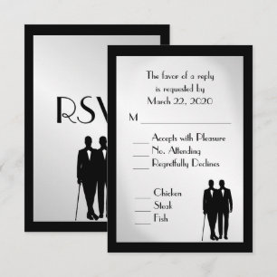 Groom and Groom Menu Wedding RSVP Silver Karte
