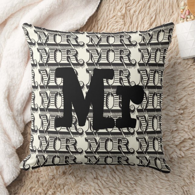 Groom Black and Ivory Mr Typografy Pattern Kissen (Decke)