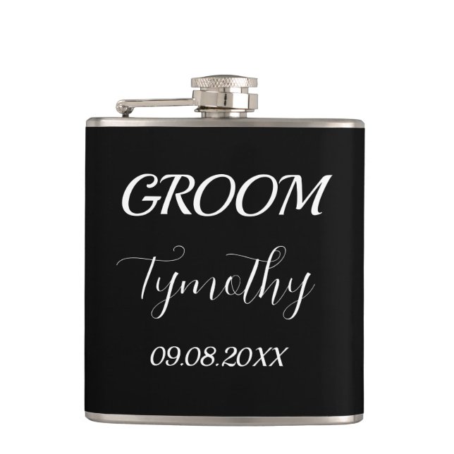 Groom Black Elegant Einfache Hochzeitsgeschenke Flachmann (Vorderseite)