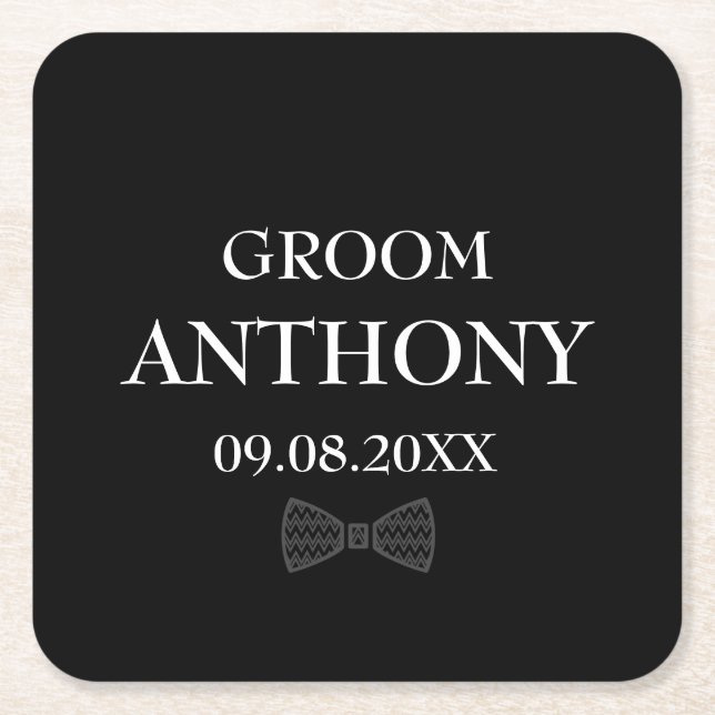 Groom Black Elegant Individuelle Name Geschenke Ho Rechteckiger Pappuntersetzer (Vorderseite)