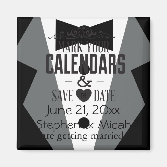 Groom Black Krawatte Tuxedo Save the Date Magnet (Vorne)