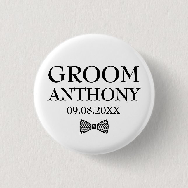 Groom Black Stilvoll Elegantes Geschenk Hochzeit Button (Vorderseite)