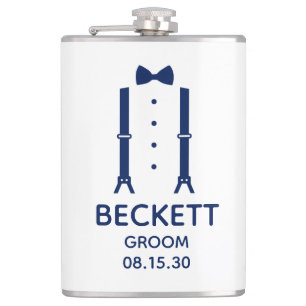 Groom Blue Bow Krawatte Flachmann