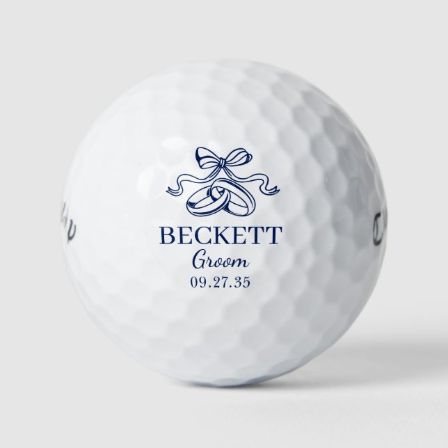 Groom Blue Wedding Rings Golfball (Vorderseite)