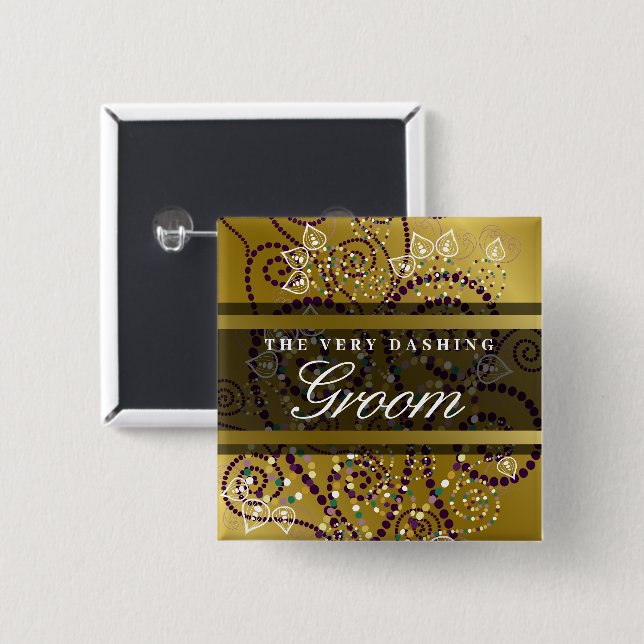 GROOM Boho Lila Spirals Gold Chic Wedding Button (Vorne & Hinten)