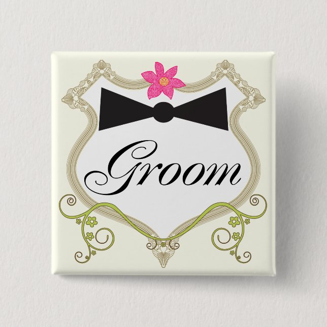 Groom Bow Krawatte Hochzeit Abzeichen Button (Vorderseite)