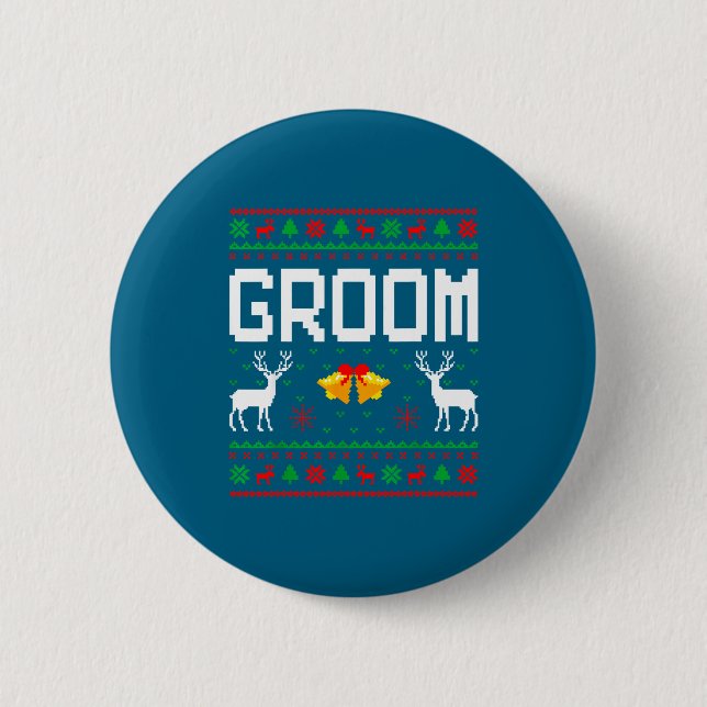 Groom bride married couple ugly christmas sweater  button (Vorderseite)