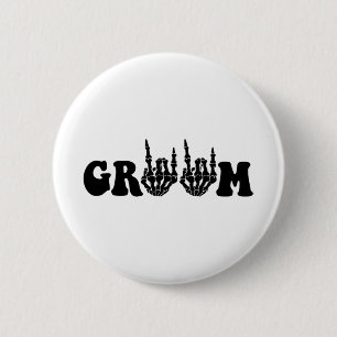 Groom Bride Skeleton Gothic Halloween Wedding Bach Button