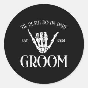 Groom Bride Til Death Do Us Party Est 2024 Hallowe Runder Aufkleber