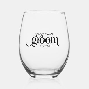 Groom Elegant Black Retro Typografie Weinglas Ohne Stiel