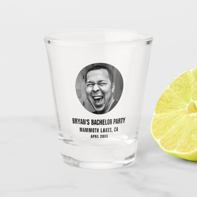 Groom Face Photo Bachelor Party Favor Custom Schnapsglas (Vorderseite)