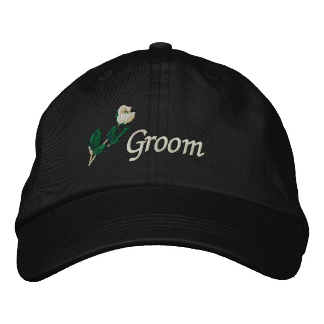 Groom Hat mit White Rose Bestickte Baseballkappe (Vorderseite)