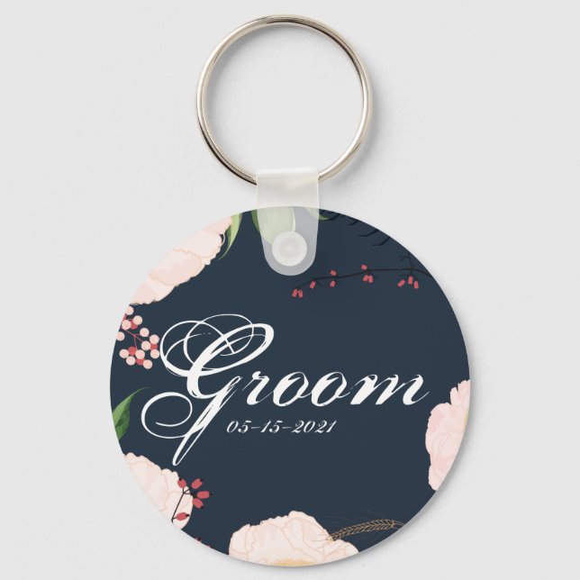 Groom Key Chain Baby Pink Cosmos auf Weiß Schlüsselanhänger (Vorderseite)
