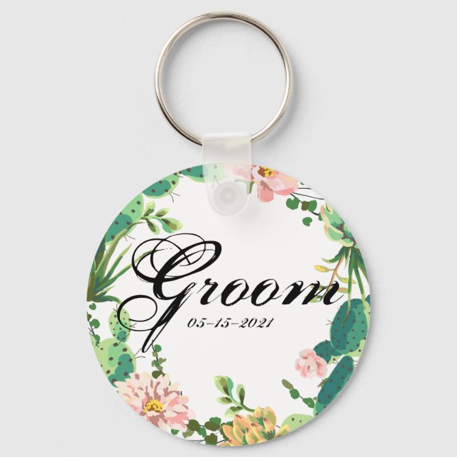 Groom Key Chain Bohemisch Cactus Succulents Desser Schlüsselanhänger (Vorderseite)
