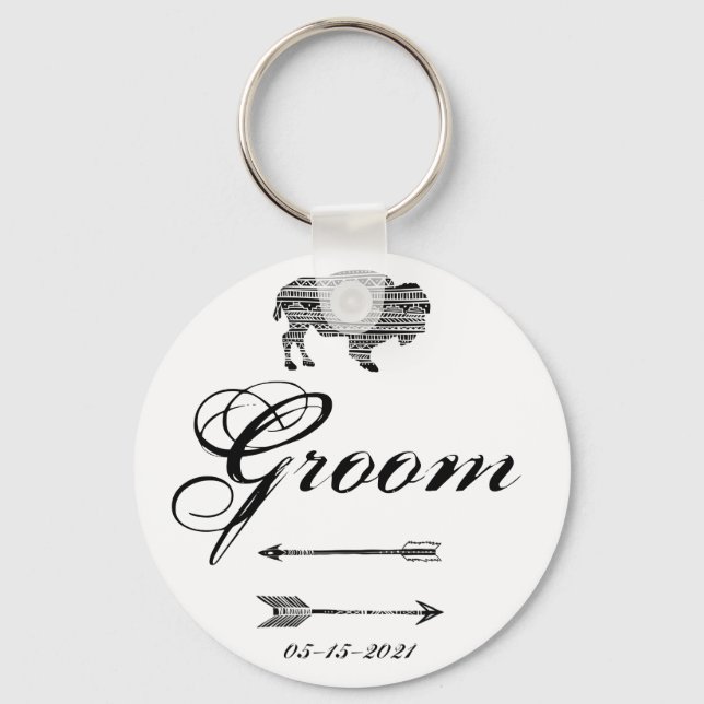 Groom Key Chain Boho Buffalo Tribal Muster Bohemi Schlüsselanhänger (Vorderseite)