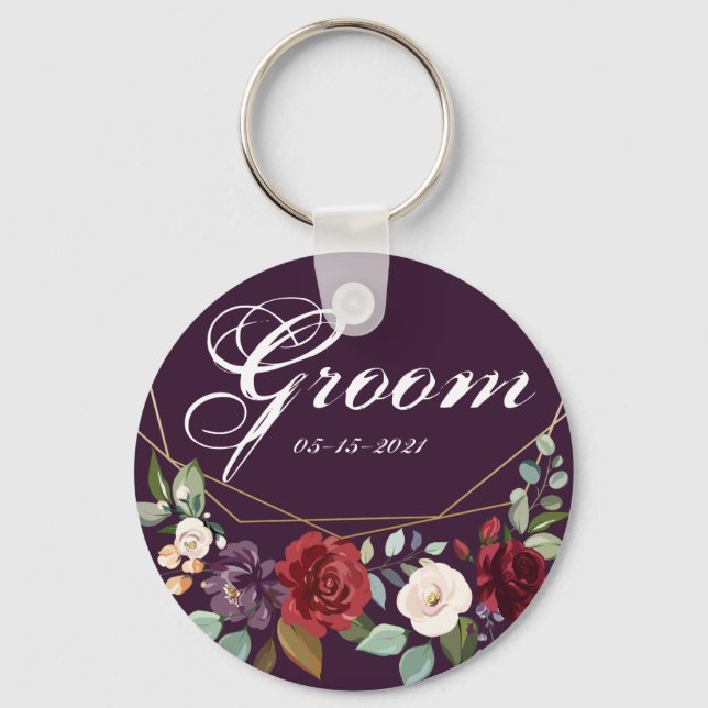 Groom Key Chain Plum Lila Rose Gold Geometric Schlüsselanhänger (Vorderseite)
