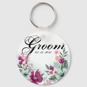 Groom Key Chain Tropical Blume auf Blue Ombre Schlüsselanhänger