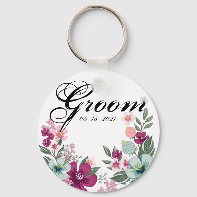 Groom Key Chain Tropical Blume auf Weiß Schlüsselanhänger (Vorderseite)