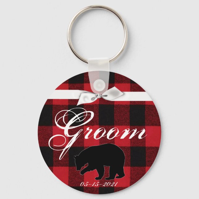 Groom Key Kette Red Buffalo Kariert Bären Schwarz Schlüsselanhänger (Vorderseite)