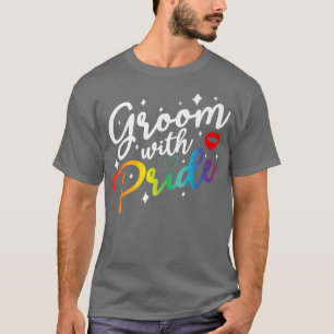 Groom mit eigenem Gay Pride LGBT-Alleinbachelor T-Shirt
