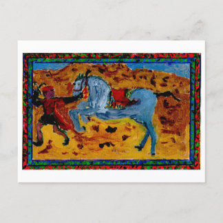 Groom mit einer aufgeregten Pferdepostkarte Postkarte