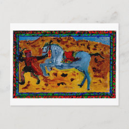 Groom mit einer aufgeregten Pferdepostkarte Postkarte