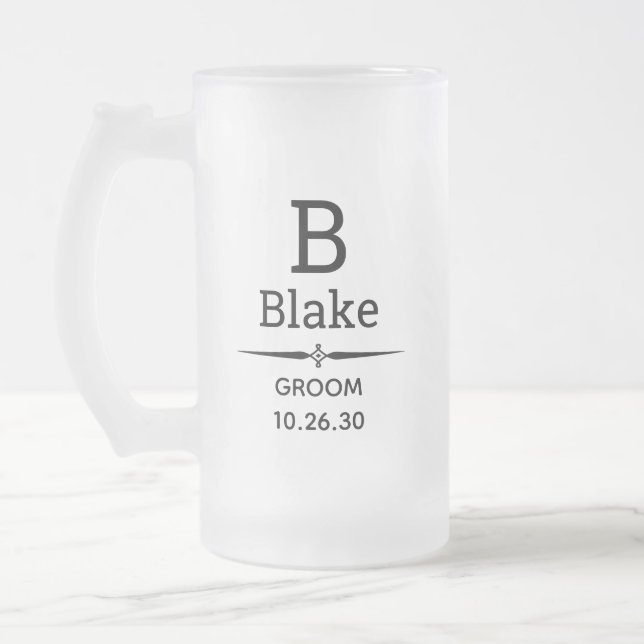 Groom Mit Monogramm Mattierte Glass Biere Tasse (Links)