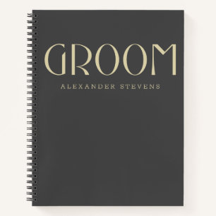 Groom Modern Black Gold Typografy Name Wedding Notizbuch