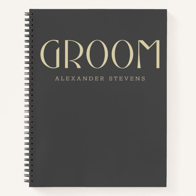 Groom Modern Black Gold Typografy Name Wedding Notizbuch (Vorderseite)