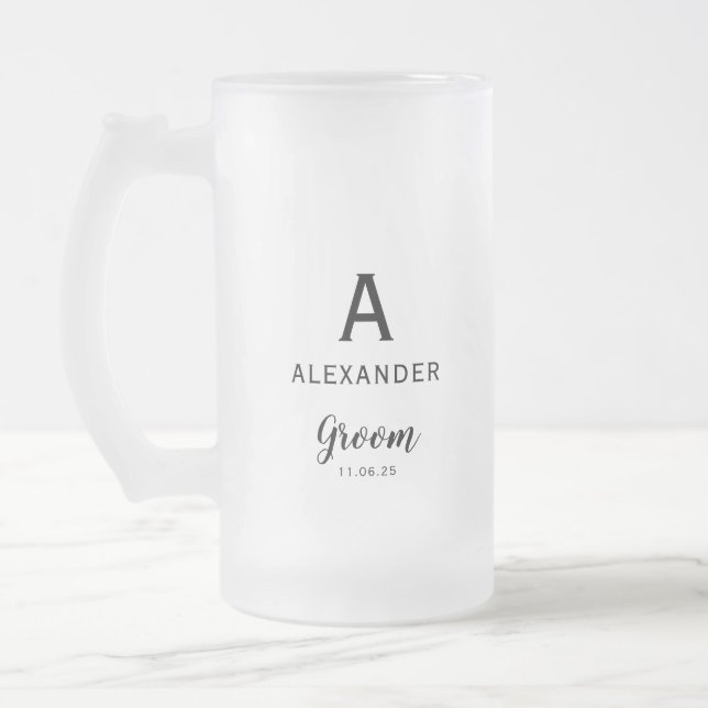 Groom Monogram Name Wedding Mattglas Bierglas (Links)