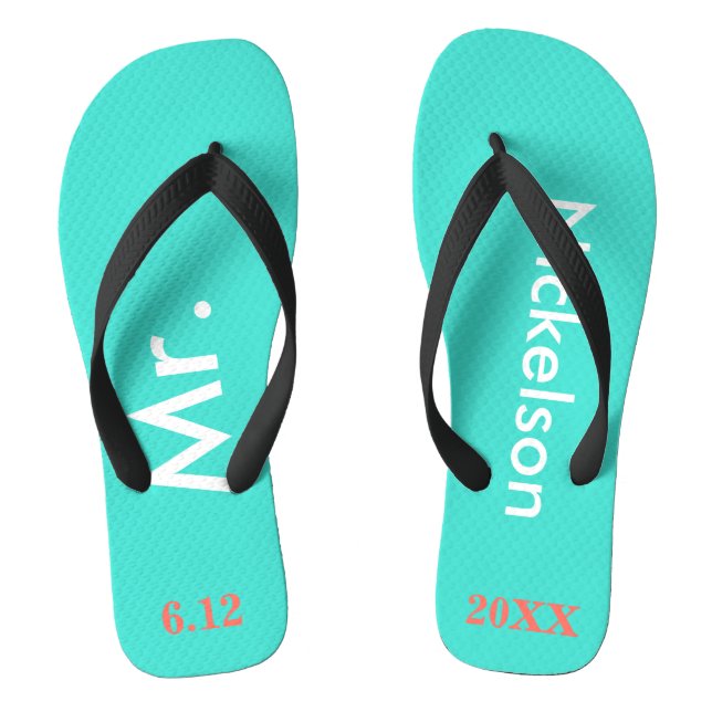 Groom Mr. Turquoise Blue Flip Flops (Fußbett)