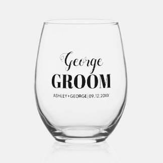 Groom Name schwarze Typografie Hochzeit Weinglas Ohne Stiel