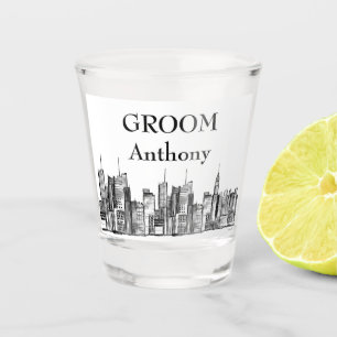 Groom New York City Water Color Manhattan Wedding Schnapsglas