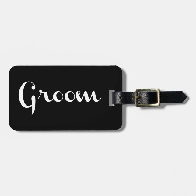 Groom Retro Skript weiß auf schwarz Gepäckanhänger (Vorderseite horizontal)