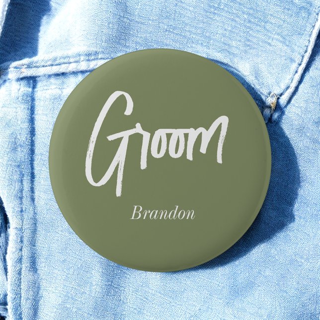 Groom Sage Green White Wedding Button (Von Creator hochgeladen)