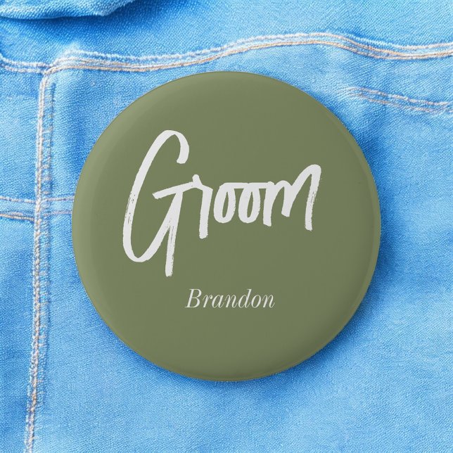 Groom Sage Green White Wedding Button (Von Creator hochgeladen)