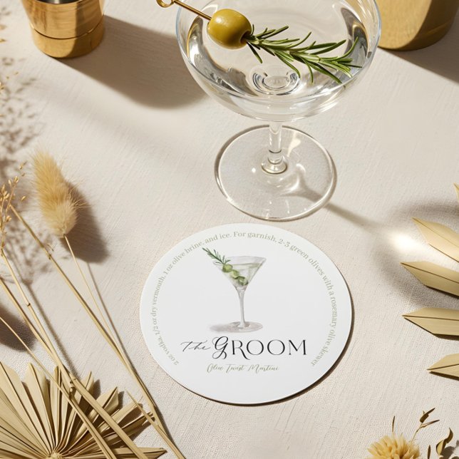 Groom Signature Cocktail Wasserfarbe Hochzeitsgetr Runder Pappuntersetzer (Groom Signature Cocktail Watercolor Wedding Drink Round Paper Coaster)