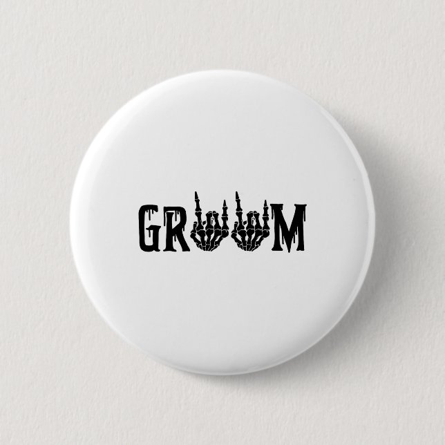 Groom Skeleton Hand Bride Halloween Bachel Button (Vorderseite)