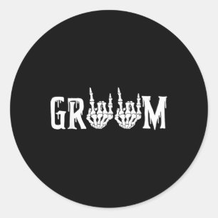 Groom Skeleton Rock Hand Halloween Bachelo Runder Aufkleber