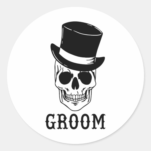 Groom Skull mit Hat Bride Halloween Wedding Bache Runder Aufkleber (Vorderseite)