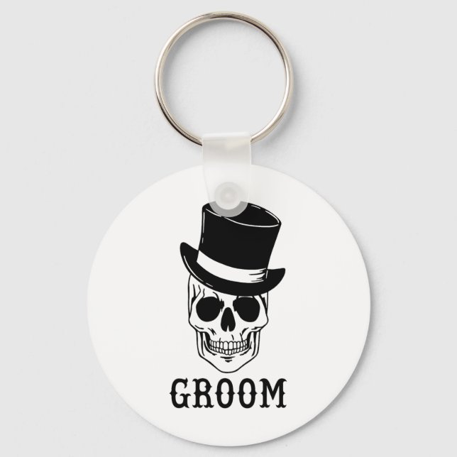 Groom Skull mit Hat Bride Halloween Wedding Bache Schlüsselanhänger (Vorderseite)