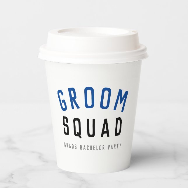 Groom Squad | Moderner Bachelor Trauzeuge Stilvoll Pappbecher (Vorderseite)