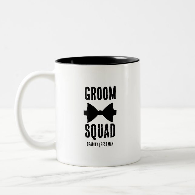 Groom Squad | Moderner Bachelor Trauzeuge Stylish  Zweifarbige Tasse (Links)
