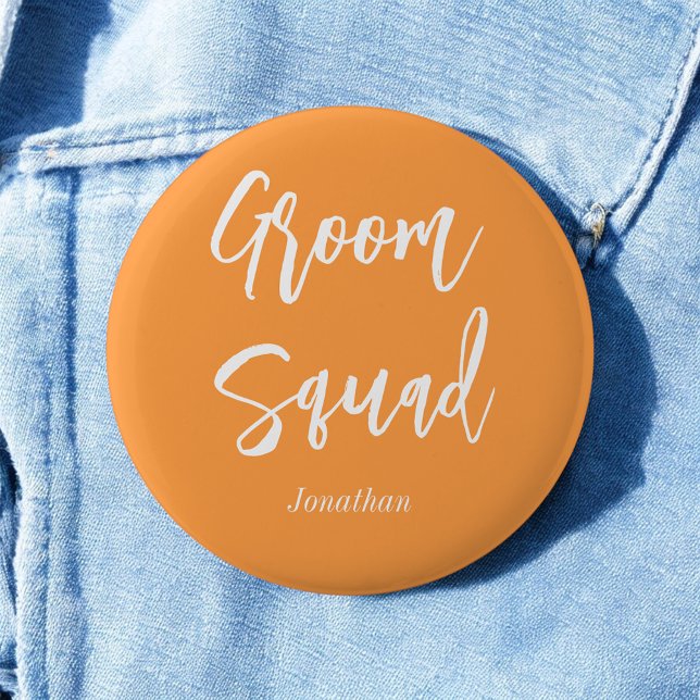 Groom Squad Orange White Wedding Button (Von Creator hochgeladen)