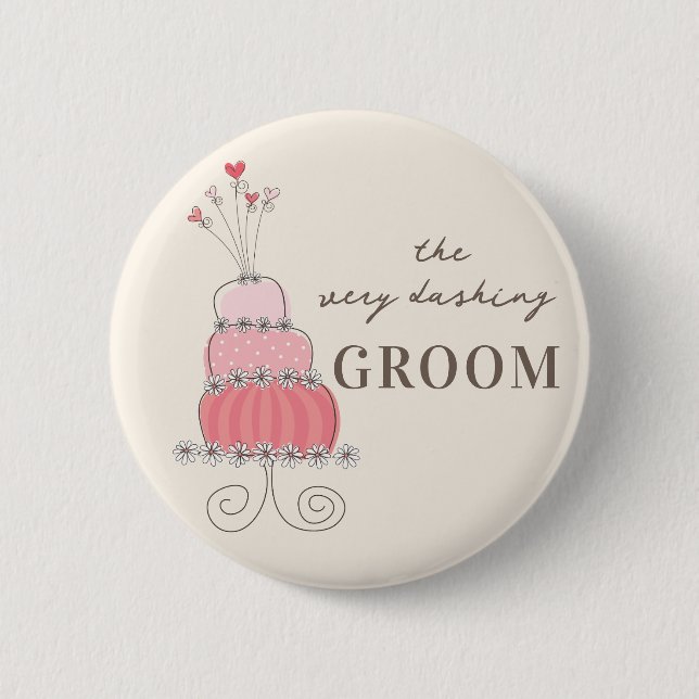 GROOM Sweet Pink Wedgecake Chic Name Tag Schaltflä Button (Vorderseite)