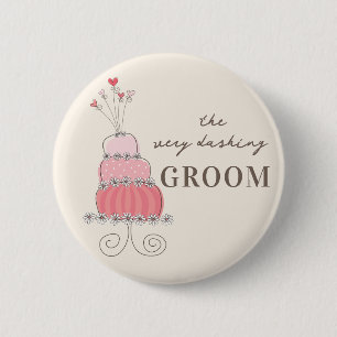 GROOM Sweet Pink Wedgecake Chic Name Tag Schaltflä Button